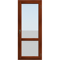 Прозрачная с горизонтальной перемычкой, одностворчатая балконная дверь из лиственницы откидная Тик